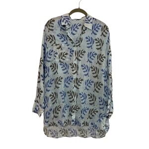 Bella Tu Jeanne D Gopi Vaid Blue Leaf Ikat Viscose Button Down Shirt Large
